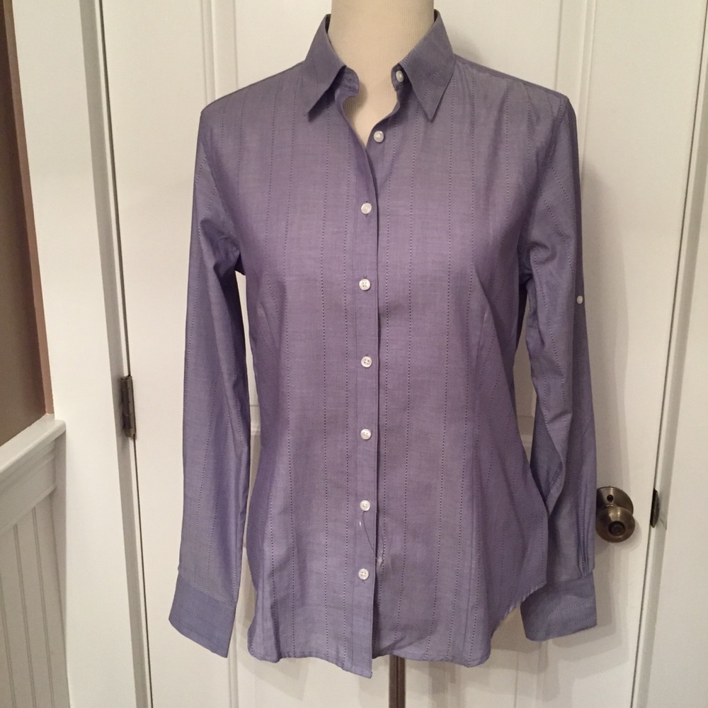 BROOKS BROTHERS 346 TOP BLOUSE BUTTON DOWN BLUE TAB SLEEVE NEW NWOT Size 8